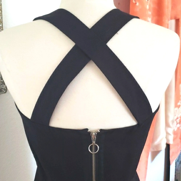 Zara Black Cotton Fitted Criss-Cross Straps Dress W/ Zippers Size Medium - Picture 5 of 11